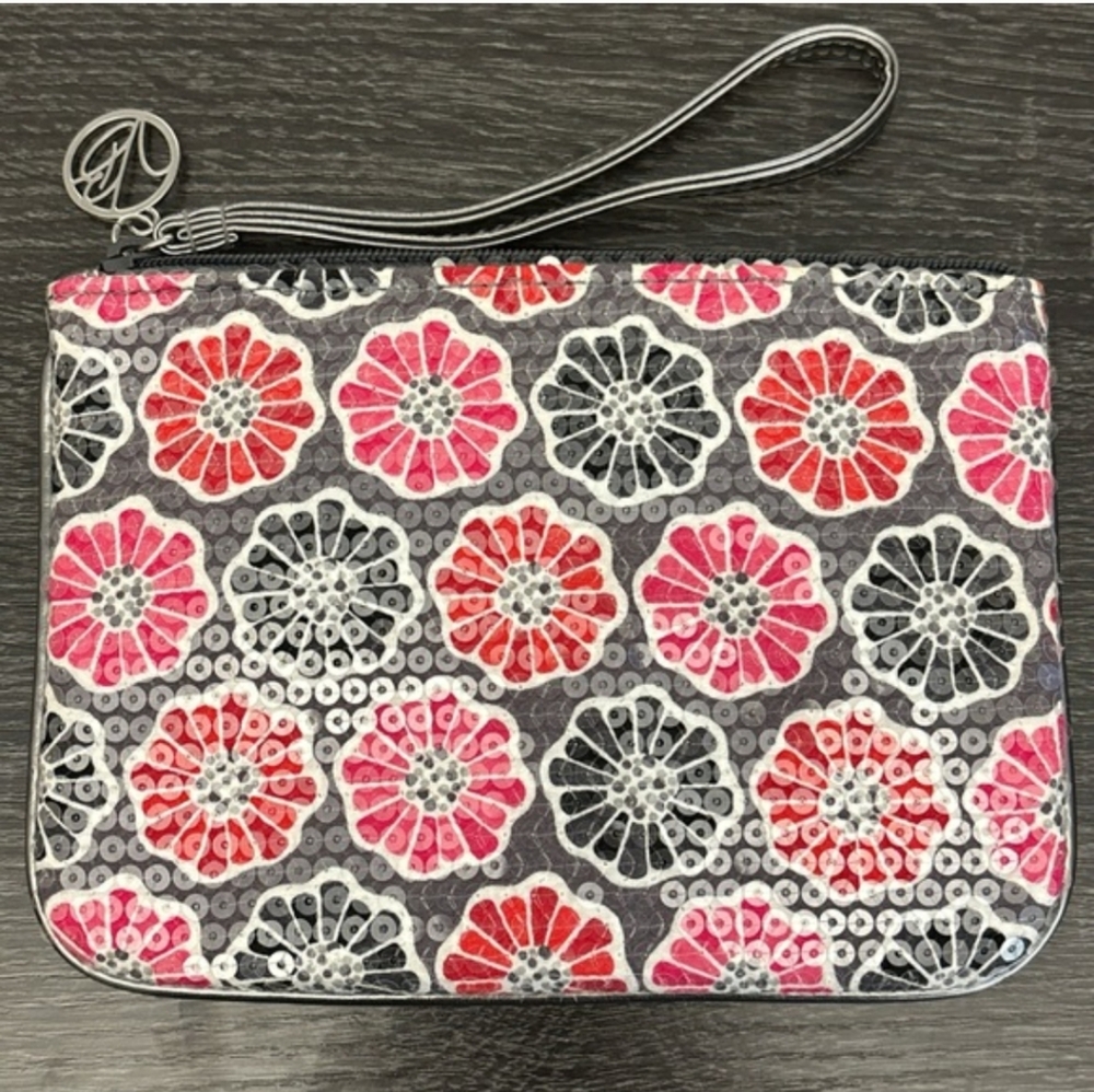 Vera Bradley Cherry Blossom Shimmer Zip Top Wristlet, 7.5" X 5"